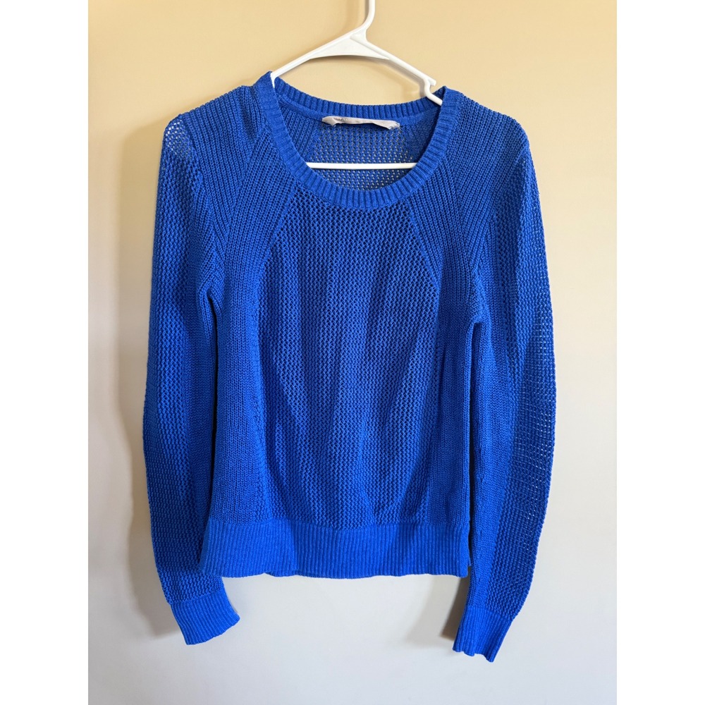 Athleta Blue Knit Sweater Cotton Blend Long Sleeve Medium Casual